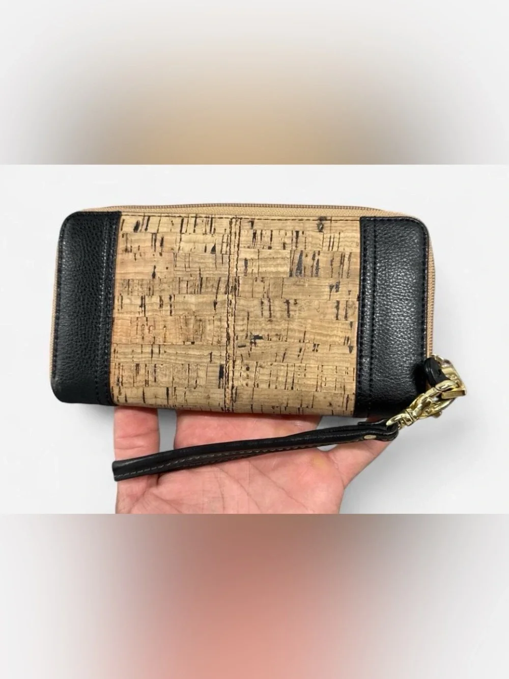 Lauren Ralph Lauren Black and Cork-Textured Wristlet